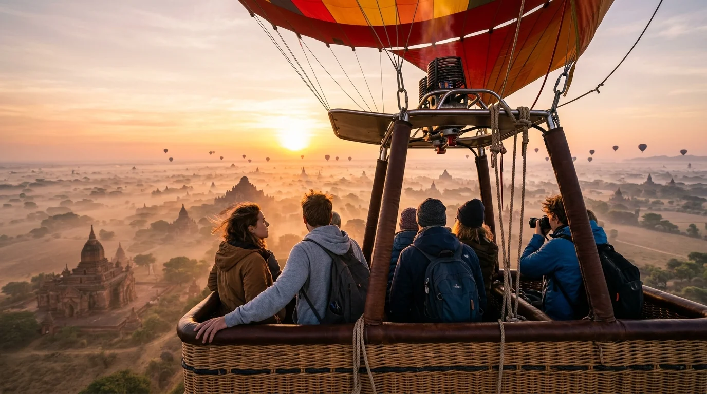 Above the Clouds: Soaring Over Ancient Bagan in a Hot Air Balloon