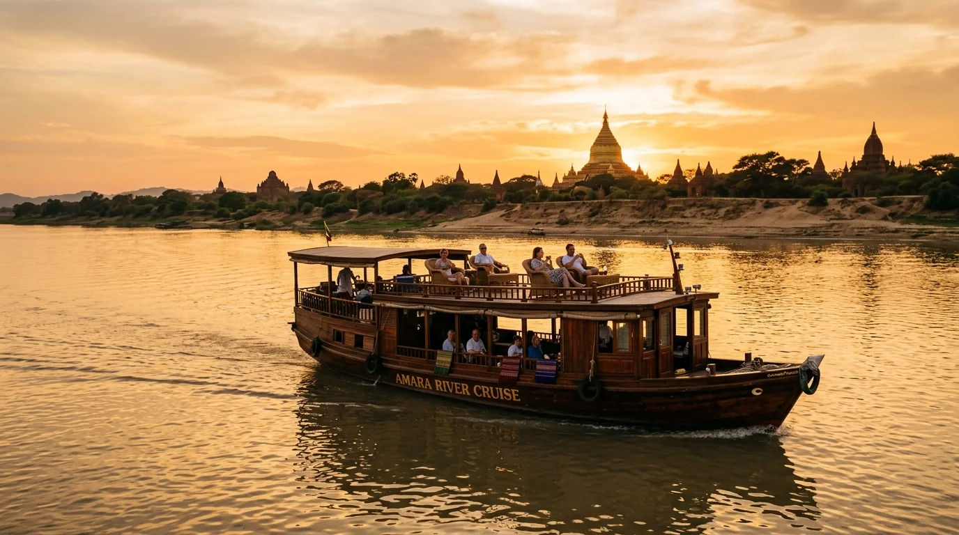 Gentle Currents: An Irrawaddy River Sunset Cruise in Bagan